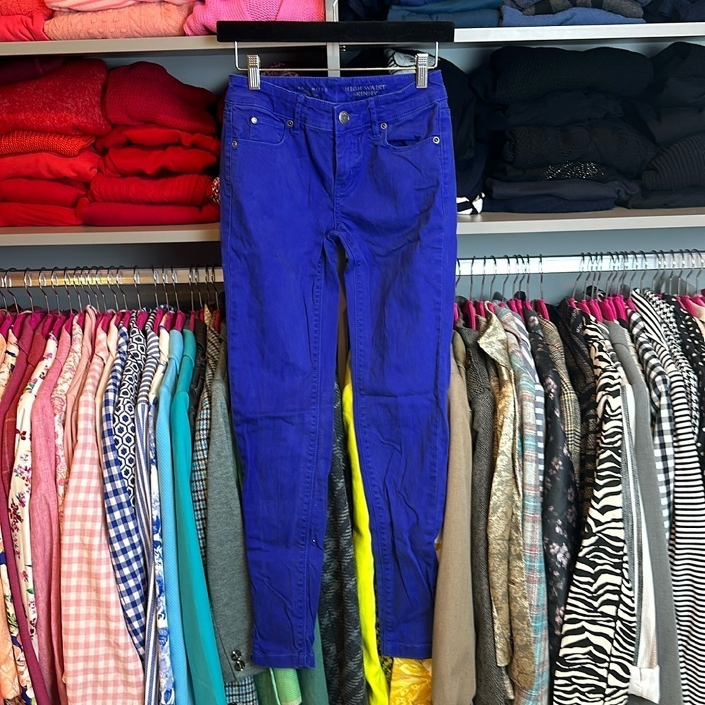 The Limited royal blue colored high rise skinny jeans. Size 0